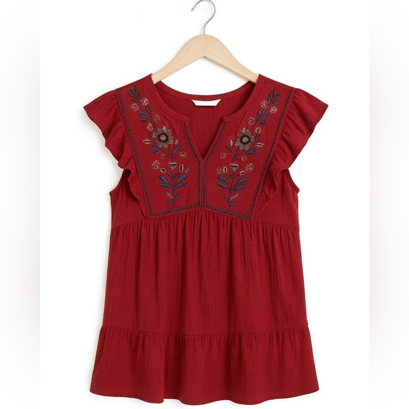 Sonoma XL Embroidered Tiered Flounce Dress Magenta Boho Flutter Sleeve Lined - Picture 3 of 4